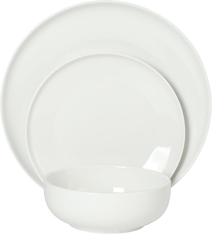 Gibson Home Havenstone 12-Piece Porcelain Dinnerware Set – Dinner Plates Salad Plates &amp Bowls Classic White Everyday Dish Set for Home Kitchen Microwave &amp Dishwasher Safe