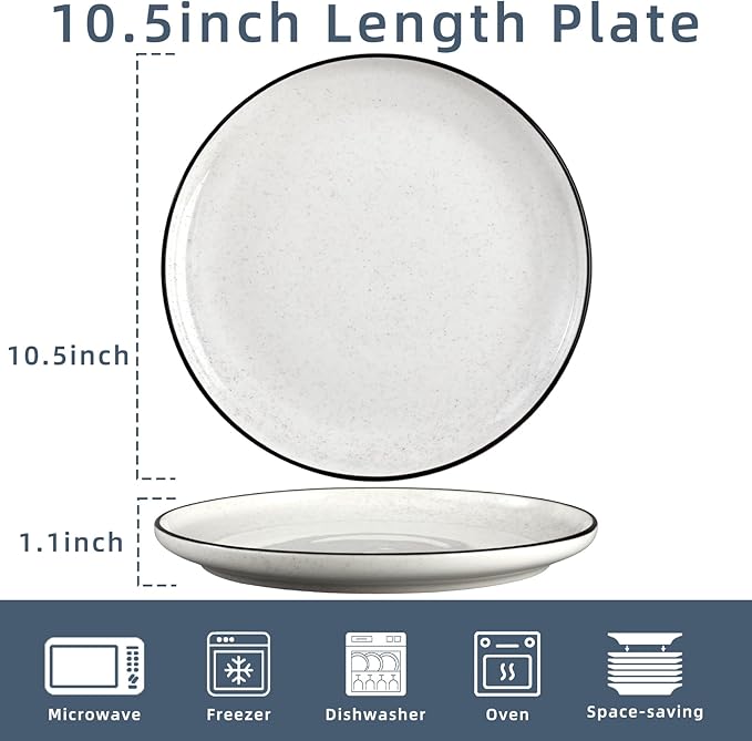 Ceramic White Dinner Plates Set of 6 10.5 Inch Plates for Kitchen Microwave Oven and Dishwasher Safe Modern Dishes Set for PastaSteak Dessert Salad