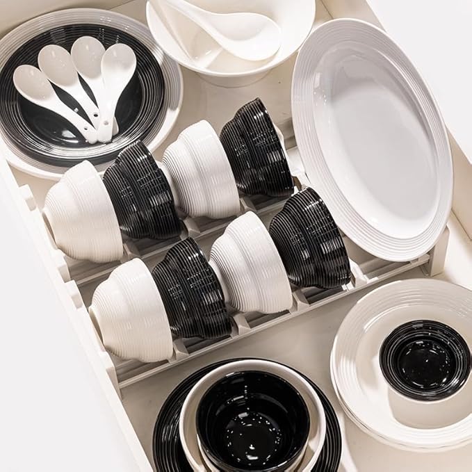 62Pcs Dinnerware Sets Cream Style Ceramic Bowls Plates Dishes Minimalist Tableware Set for Home Kitchen Housewarming Gift Simple