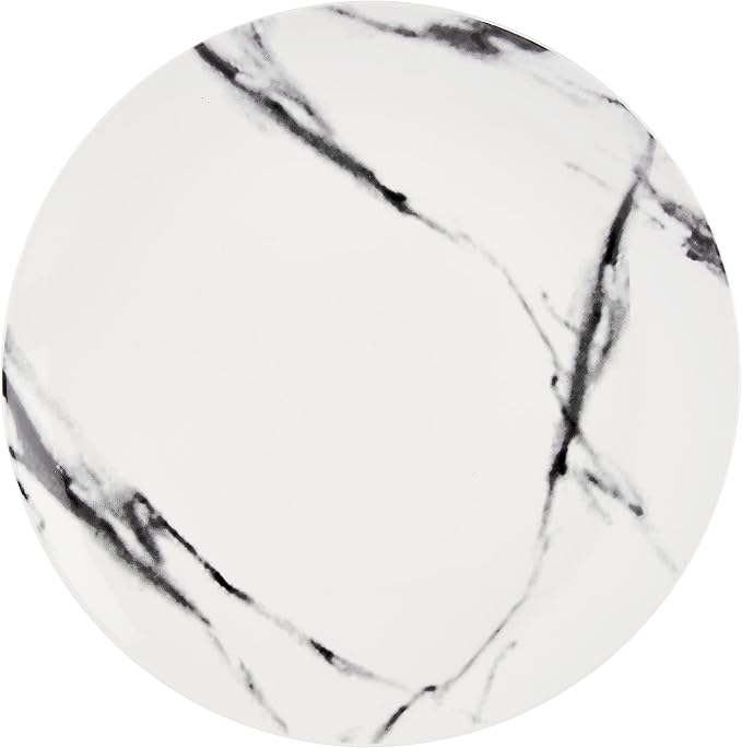 American Atelier Marble Black Coup Casual Round Porcelain Dinnerware Set-16 Piece Party Collection w/ 4 Dinner Salad Plates 4 Bowls &amp 4 Mugs 10.5 White