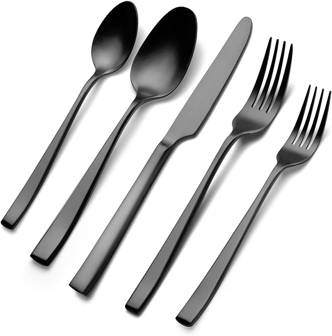 Matte Black Silverware Set EIUBUIE 40-Piece Premium Stainless Steel Black Cutlery Set for 8 Matte Flatware Sets Kitchen Utensils Sets Include Forks Spoons Knives