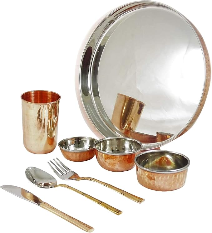 Royal Serve ware Traditional Kitchenware Indian Serving Copper-Steel Dinner Set
