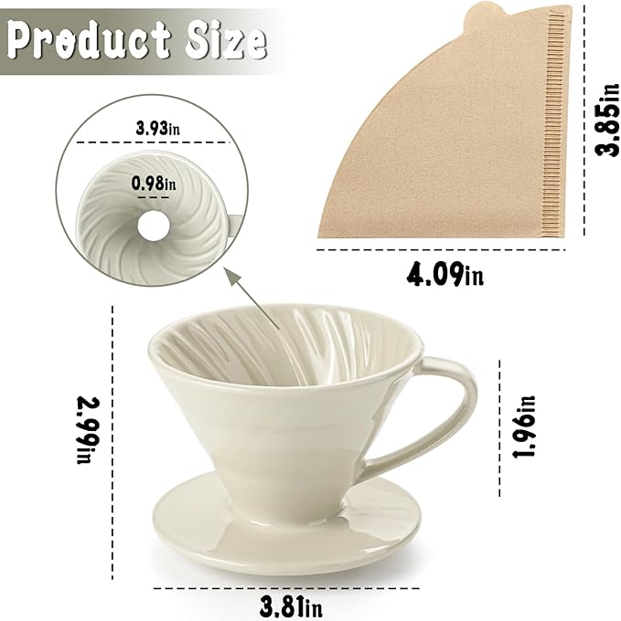 V 60 Ceramic Pour Over Coffee Dripper Reusable Porcelain Portable Pour Over Coffee Maker With 50 V-shaped coffee filtering paper