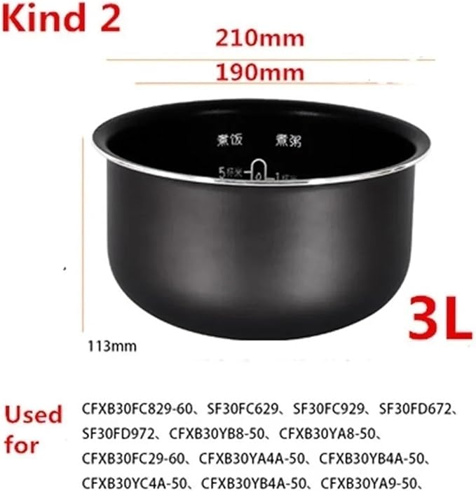 Electric Rice Cooker Inner Pot Compatible for SUPOR Electric Pressure Cooker Inner Pot 2.5L/3L/4L/5L/6L Non Stick Pot Inner Pot (Multiple Kind 2(3L))