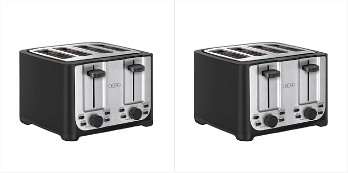 bella 4 Slice Toaster with Auto Shut OffExtra Wide Slots &amp Removable Crumb Tray and CancelDefrost &amp Reheat FunctionToast Bread-&amp BagelBlack(Pack of 2)