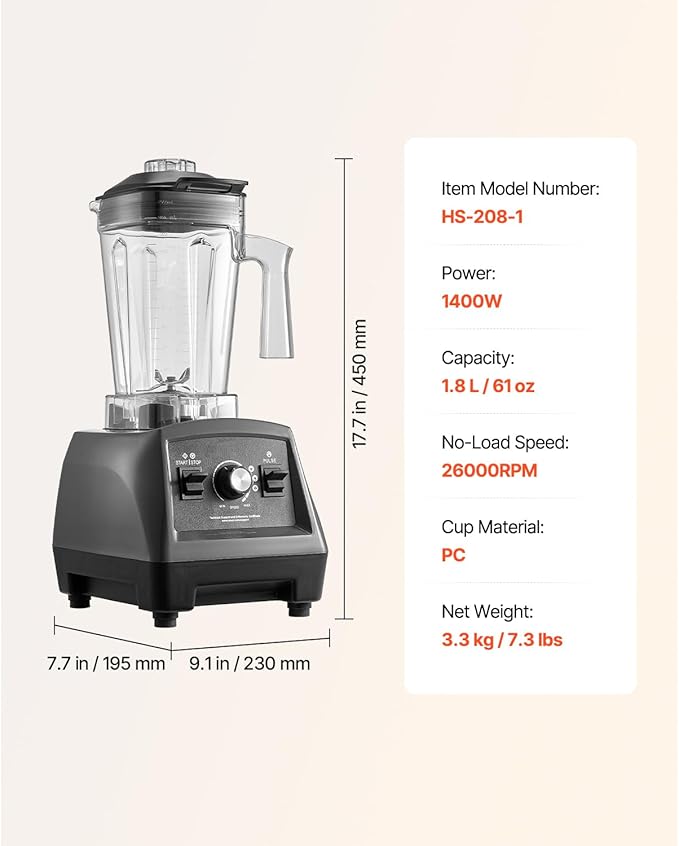 Happybuy 1400W Blender for Smoothies - A Must - Have for Your Kitchen! This professional - grade blender with its 1400W power can whip up smoothies milkshakes and juices in no time.