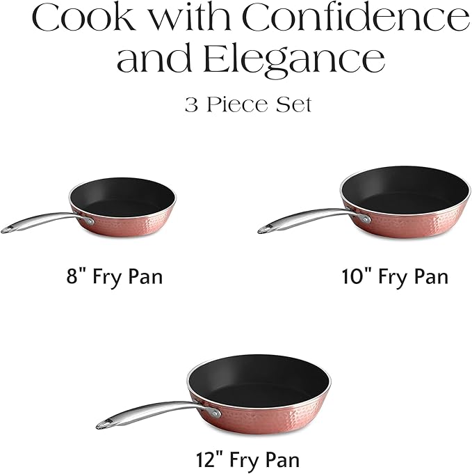 Luxurious Non-Stick Ceramic 3 Piece Rose Gold Cookware Set Lightweight Scratch-Resistant Dishwasher Safe Oven Safe up to 500°F Suitable for All Stove Types