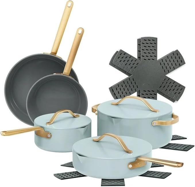 12-Piece Ceramic Nonstick Cookware Set Pots and Pans with Strainer Lids (Hydrangea)