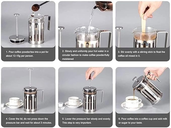 French Press Coffee Maker 304 Stainless Steel Coffee Press 4 Level Filtration System Heat Resistant Thickened Borosilicate Glass Easy Clean BPA Free
