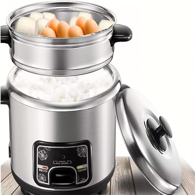 Electric rice cooker multifunctional stainless steel inner pot steamer integrated steaming stewing and stewing machine essential small appliances for dormitory/office/home kitchens (2L)