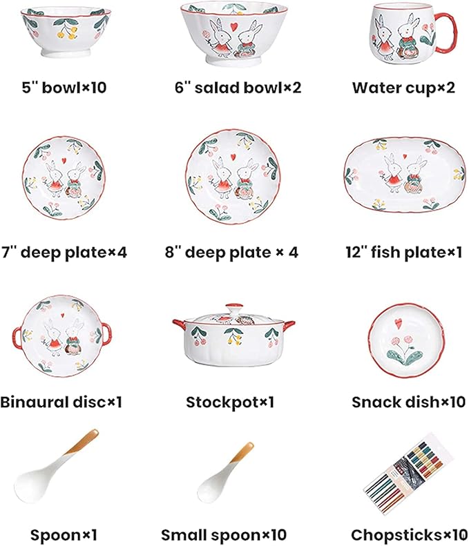 Dinnerware Sets Dish SetCeramics Dinner SetsSoup Pot Cereal Bowl and Steak Plate Set | 56 Pieces Hand Drawn Pattern Porcelain