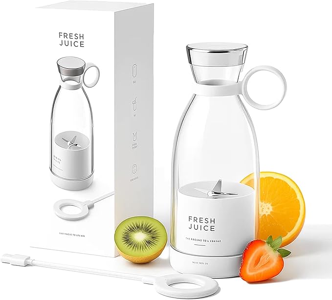 Portable Blender Easy to Use &amp Self Clean 2-in-1 Blenders and Bottle with Self-Cleaning Powerful Power to Crush Ice for Making Fruit Juice (White)