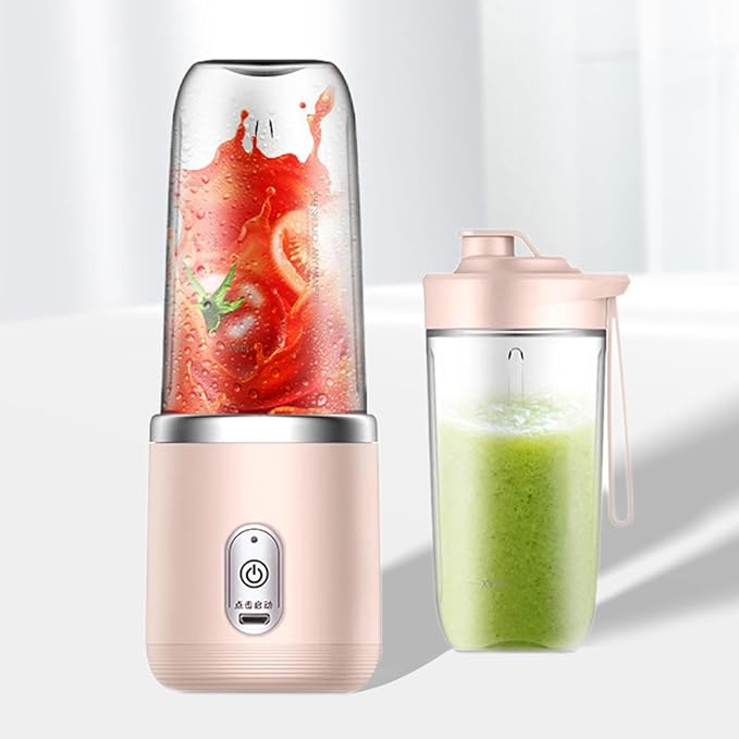 Portable Blender Fruit Juicing Cup 400ml with Water Bottle Juicer Machine Smoothie Blender for Salad Smoothies Pink