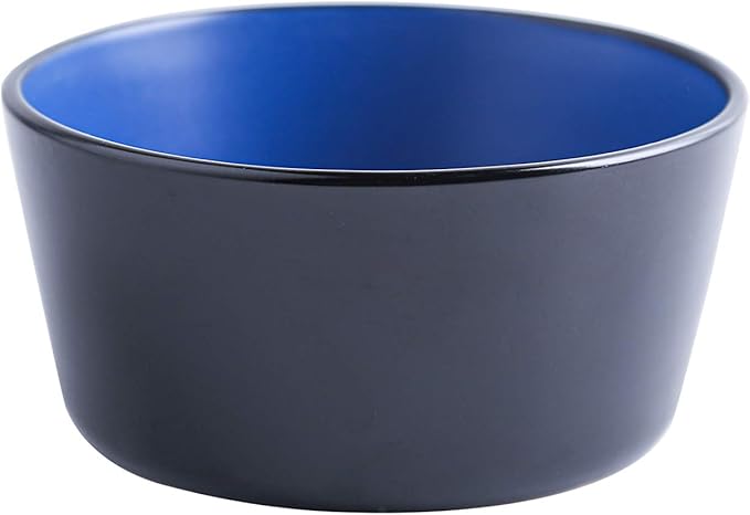Stone Lain Albie Stoneware 32-Piece Modern Dinnerware Set Kitchen Plates and Bowls Sets Service for 8 Blue and Black Microwave &amp Dishwasher Safe