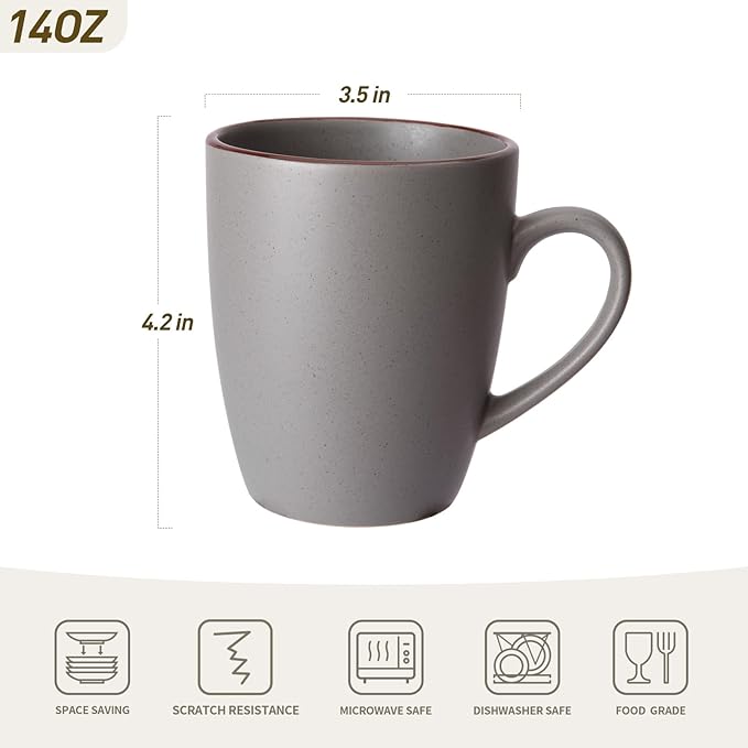 Famiware Venus Plates and Bowls Sets with Coffee Mugs Set 18 Pieces Stoneware Dinnerware Sets Dark Gray