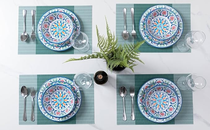 Melamine Dinnerware Sets 12-Piece Dinner Dishes Set for 4 Durable &amp Non Breakable Plates Bowls Set Shatterproof BPA-Free Dishware for Outdoor DiningPicnicCampingRV–Paisley Design