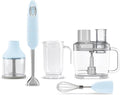 SMEG Hand Blender &amp Food Processor Bundle – HBF03 with HBFP11 Attachment – Retro Style 350W Motor Variable Speed Tritan™ Renew Bowl 5-in-1 Functionality Pastel Blue