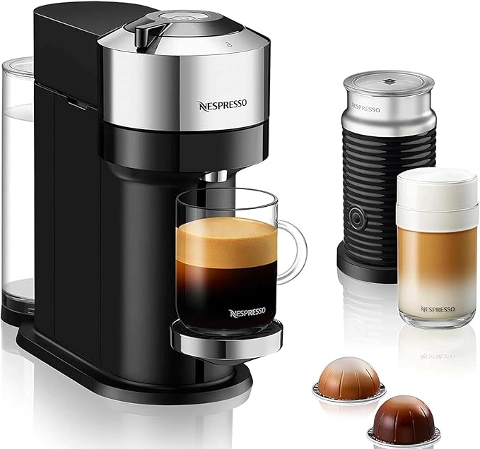 Nespresso De'Longhi Vertuo Next Deluxe by De'Longhi with Aeroccino - Chrome (Renewed)