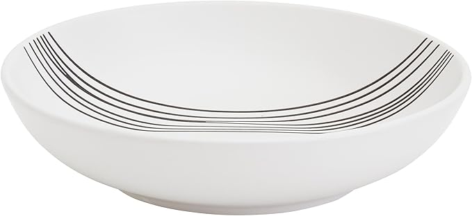 Tabletops Gallery 12-Piece Embossed White Black Striped Stoneware Dinnerware Set of Kitchen Dishes Round Dinner Salad Plates Cereal Bowls Service for 4 Skye
