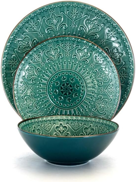 Dinner Plate Set 16 Piece Round Stoneware Dinnerware Set in Sea Green Restaurant Plates Ceramic Dishes To Eat Dish