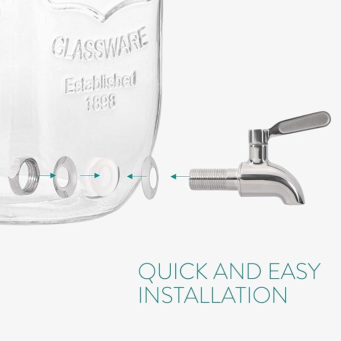 Navaris Glass Drink Dispenser with Spout - 4 L / 1 Gallon Mason Jar with Fruit &amp Ice Infuser - Beverage Fountain for Sweet Tea Punch Water Cocktail - Drinks Pitcher For Parties