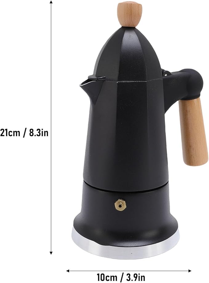 SIXRUN Aluminum Alloy Octagonal Percolator Coffee Pot Maker with Safety Valve and Beech Wood Handle (Black)