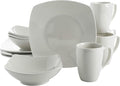 Gibson Home Amelia Court Porcelain Chip and Scratch Resistant Dinnerware set Service for 4 (12pcs) White (Soft Square)