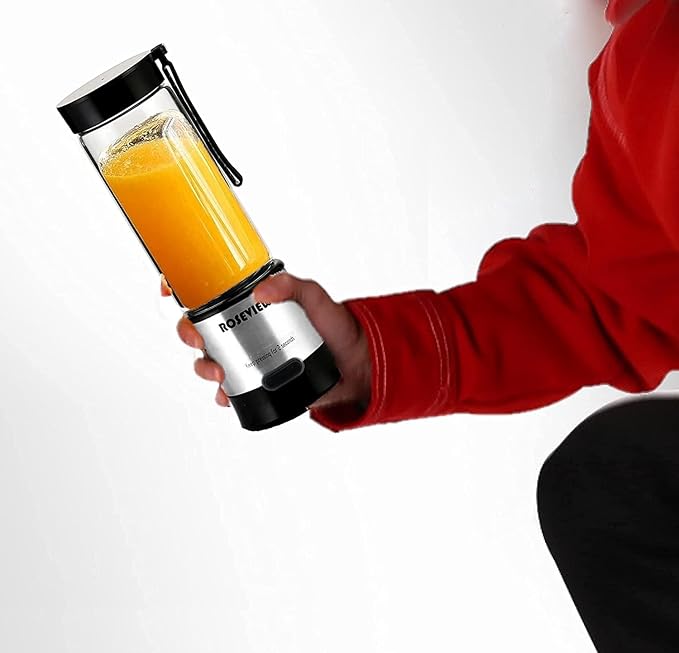 Portable Smoothie blender Glass bottle Mini USB rechargeable 2 battery Handheld Shakes blend Cup USB juicer Cordless Personal smoothies maker mixer (Stainless)