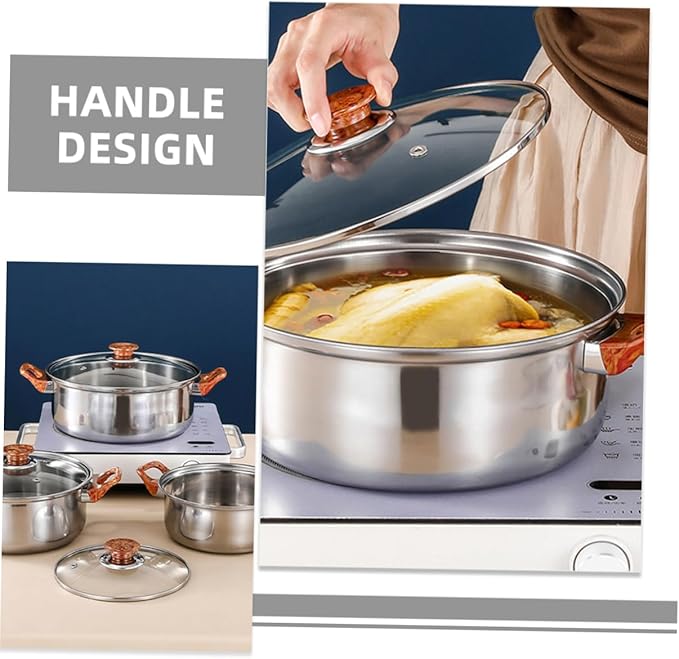 Cookware Set Stainless Steel Pots and Pans Set Frying Pan Soup Pot Milk Noodles Soup Heat Conductive Portable Non-slip Handles Family