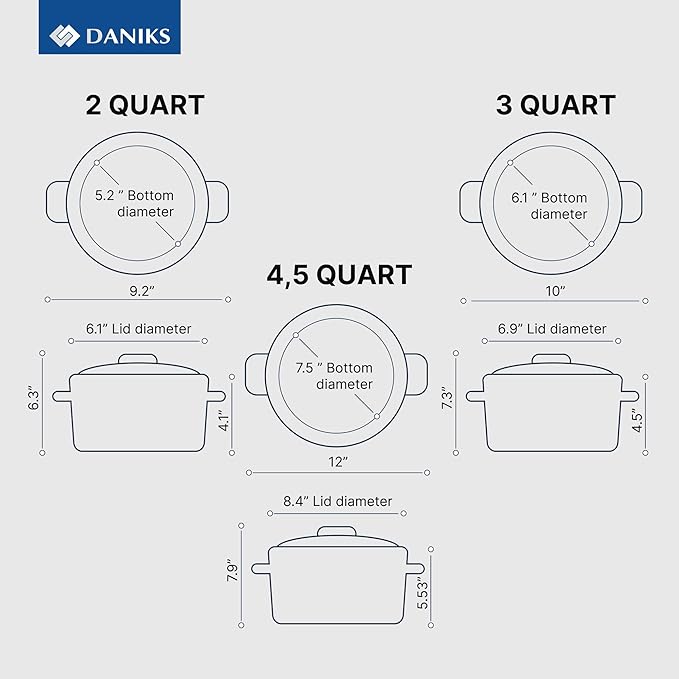 Daniks Tokio Stainless Steel Cookware Set 6-Piece – 2 qt 3 qt 4.5 qt Pots with Glass Strainer Lids Induction Ready Dishwasher Safe Measuring Scale Silver