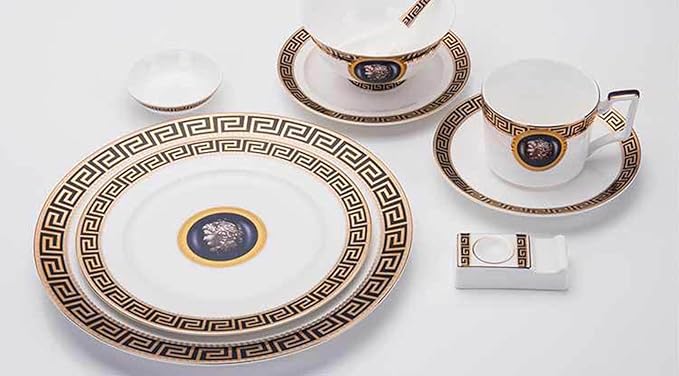 European Style Dinnerware Set Service for 6 Bone China Dinnerware Sets Unbreakable Porcelain Dinner Sets Coffee Cup and Saucer Tableware Set Steak Dinner Plates Dish Set Blue Song-2