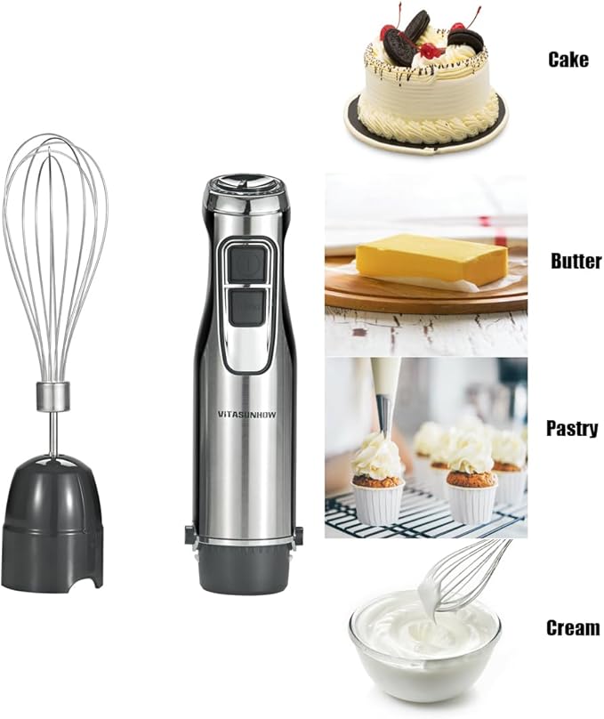 500W Powerful Hand Blender 4-in-1 Immersion Blender with 6-Speed &amp Turbo BPA-Free 600ml Beaker Whisk Food Chopper Stainless Steel Blades Ergonomic Grip
