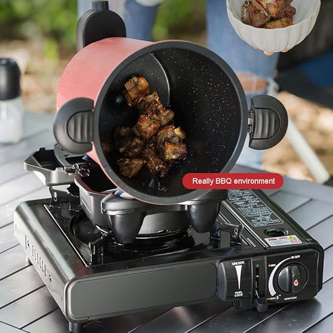 Automatic Cooker 360° Rotation Fry Machine for Home Use Outdoors Camping Travel Cooking Multi-Functional Fry PanRed