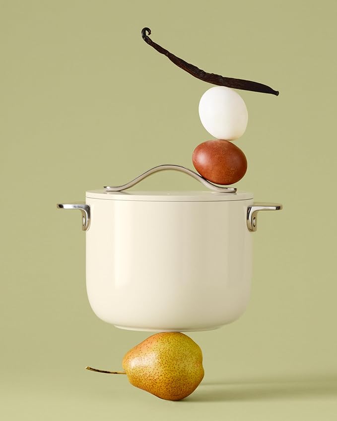 Caraway Petite Cooker - 2 Qt Ceramic Coated Pot - Free From Forever Chemicals - Perfect for Rice Grains or Sauces - White