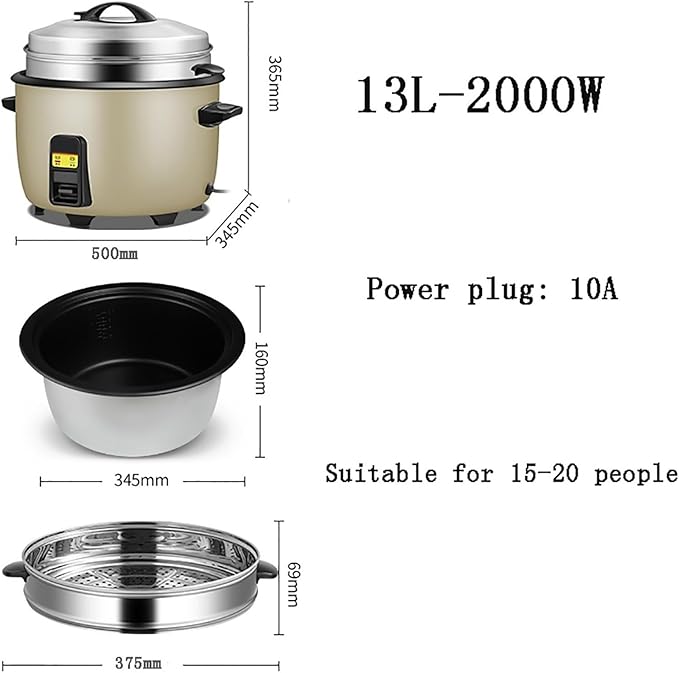 Rice Cooker Large Capacity (8L-23L) with Steamer Canteen Commercial Hotel Home Old-fashioned Large Rice Cooker 8-60 PeopleUS/EU Used(13L)