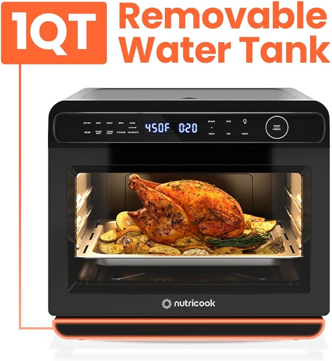 Nutricook Steami 24L Steam Air Fryer Oven – 11-in-1 Convection Countertop Multi-Cooker with Real Steam Tech Air Fry Bake Roast Dehydrate Sterilize Stainless Steel Interior – 1600W