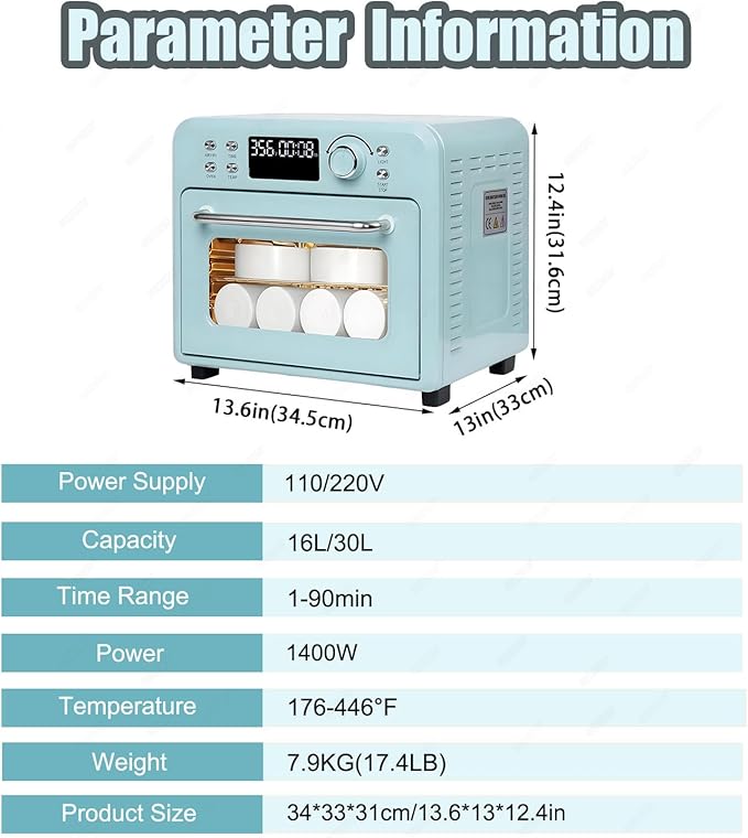 Sublimation Oven Machine25 L/ 1600 W Light Blue Convection Oven Rapid Heating Intuitive OperationCeramic Mug Sublimation Heat Press Machine Oven 30L