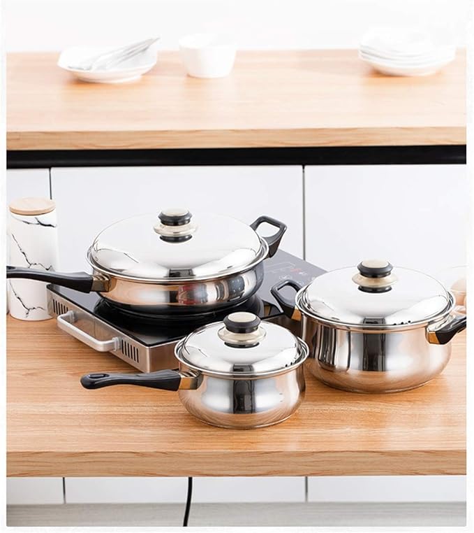 Cookware Set Soup Pot Milk Pot Stew Pot Kitchen Casseroles INOX Stainless Steel Cooking Pot 12pcs Pots and Pans Frying Pan