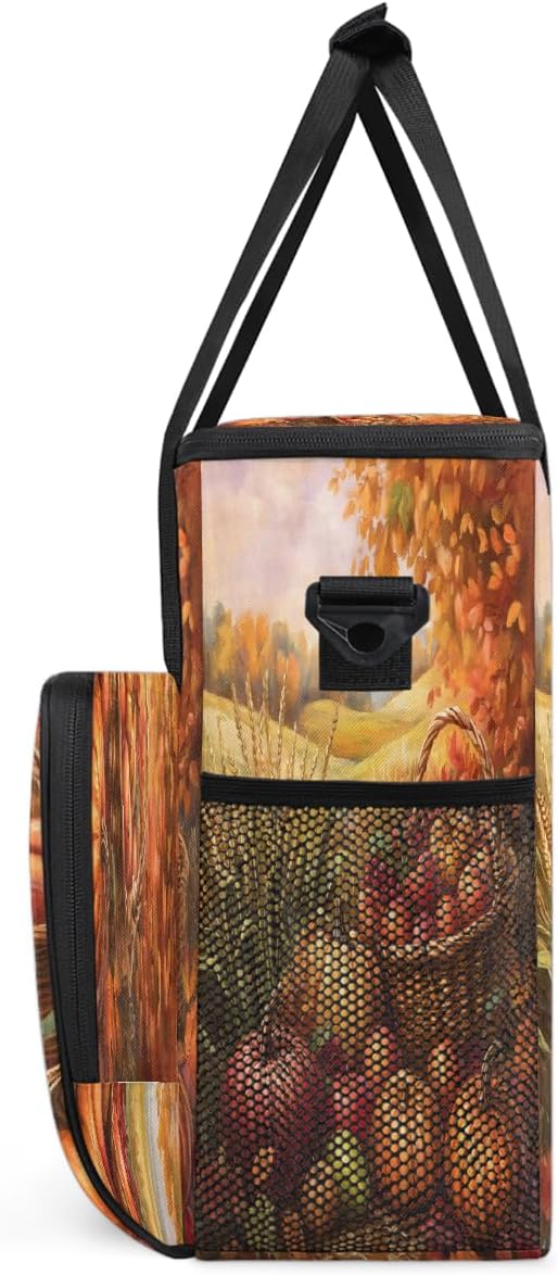 Autumn Apple Pumpkin Wheat Maple Leaves Coffee Maker Carring Bag Travel Carrying Storage Tote Bag Compatible with Keurig K-Mini or K-Mini Plus Portable Single Serve Coffee Brewer Case with Pockets