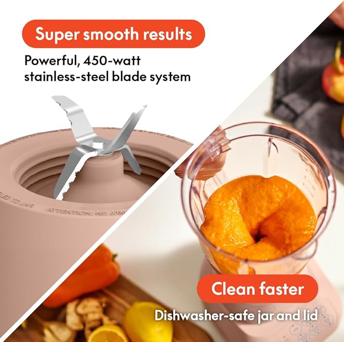 bella 10 Speed Countertop Blender Juicer &amp Smoothie Maker Fits-anywhere™ Kitchenware Slim Flip &amp Store Design Dishwasher Safe 48oz Capacity Pitcher &amp Lid Stainless Steel Blade 450 Wa