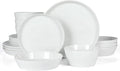 Martha Stewart Selma Chip &amp Scratch Resistant Dinnerware Set Service for 4 (16pcs) – White Plates and Bowls Durable Dishwasher and Microwave Safe Dishes Set for Everyday Use
