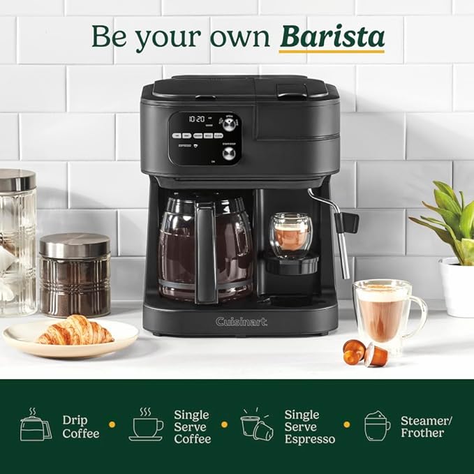 Cuisinart Coffee Center Barista Bar 4-in-1 Coffee Maker Single-Serve Pods Compatible Coffeemaker Three Brewing Sizes SS-4N1MBNAS Black