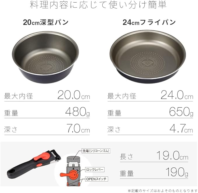 Imedia 3-Piece Frying Pan Set 9.4 inches (24 cm) &amp 7.9 inches (20 cm) Deep Non-Stick Induction Compatible Diamond Coated Navy