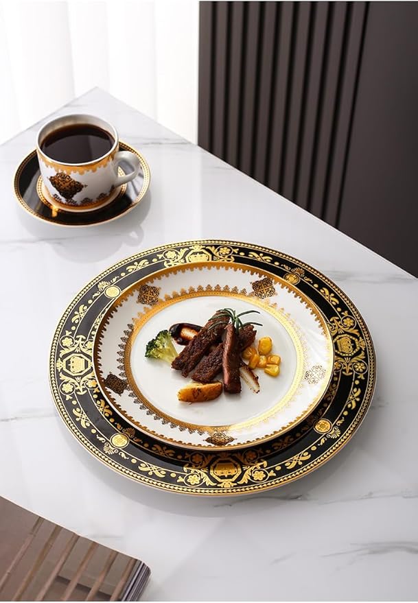 8 Piece Dinnerware Sets Bone China Dinner Plate Scratch Resistant Microwave Oven Dishwasher Safegold