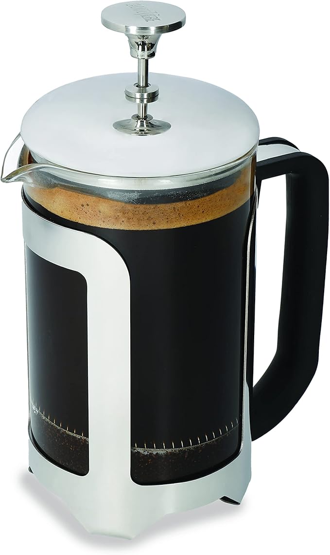 La Cafetière Roma 8 Cup Cafetière Stainless Steel French Press Coffee Maker 850ml Heat Resistant Cafetière with Fine-Mesh Filter Ideal for Loose Tea and Ground Coffee Dishwasher Safe