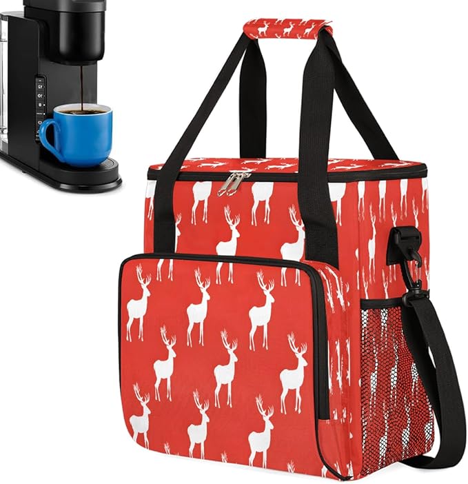 Christmas (750) Coffee Maker Carring Bag Travel Carrying Storage Tote Bag Compatible with Keurig K-Mini or K-Mini Plus Portable Single Serve Coffee Brewer Case with Pockets for K-cup Pods
