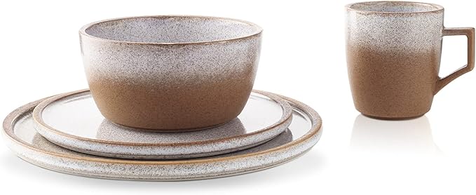 Stone Lain Vince Rustic Stoneware Reactive Glaze Dinnerware Set Service for 4 Brown 16 Piece