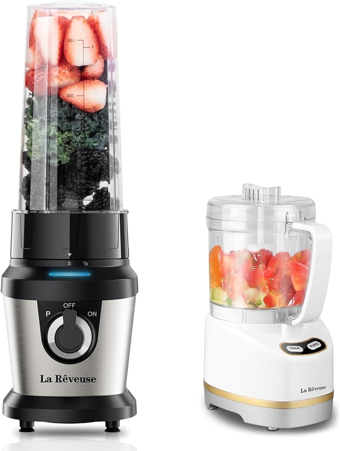 La Reveuse 400W Stainless Steel Smoothie Blender + La Reveuse 2-Cup Small Food Processor
