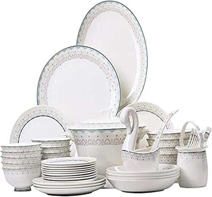 Dinnerware Set Dinner Party Tableware Service Set Ceramics Dinnerware Set with 50-Piece Bowl/Dish/Soup Pot/Spoon|Bone China Dinner Sets Blue Pattern Porcelain Combinati