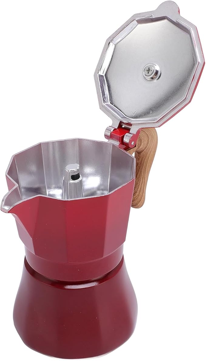 JTLB Italian Coffee Maker 150ml Single Valve Coffee Pot with Coffee Distributor Spoon Paper Filter 3 Cups (Gradient Red)